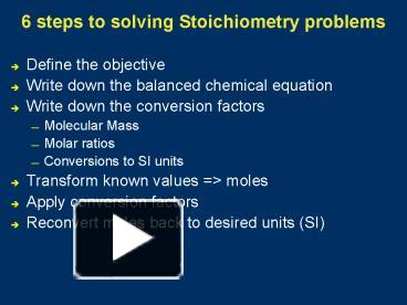 6 steps to solving Stoichiometry problems presentation | free to view