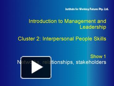 PPT – Introduction to Management and Leadership Cluster 2 ...