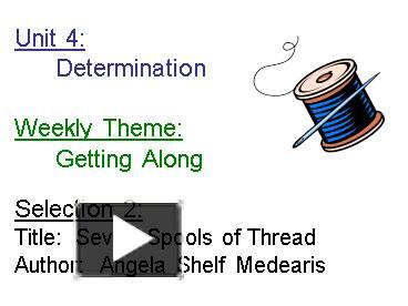 Unit 4: Determination Weekly Theme: Getting Along Selection 2: Title ...