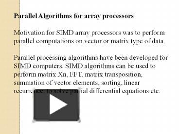 PPT – Parallel Algorithms for array processors PowerPoint presentation ... image.