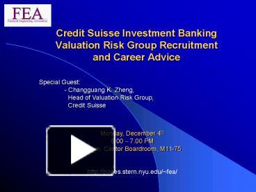 Ppt Credit Suisse Investment Banking Valuation Risk Group