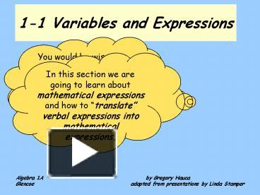 1-1 Variables and Expressions presentation | free to view