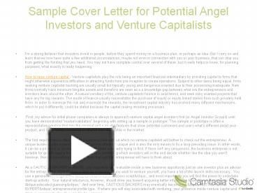 Sample angel investor cover letter