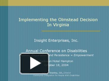 Implementing the Olmstead Decision In Virginia presentation | free to view