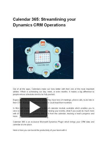 PPT – Calendar 365: Streamlining your Dynamics CRM Operations 