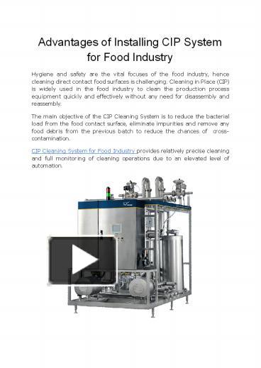 Ppt Advantages Of Installing Cip System For The Food Industry