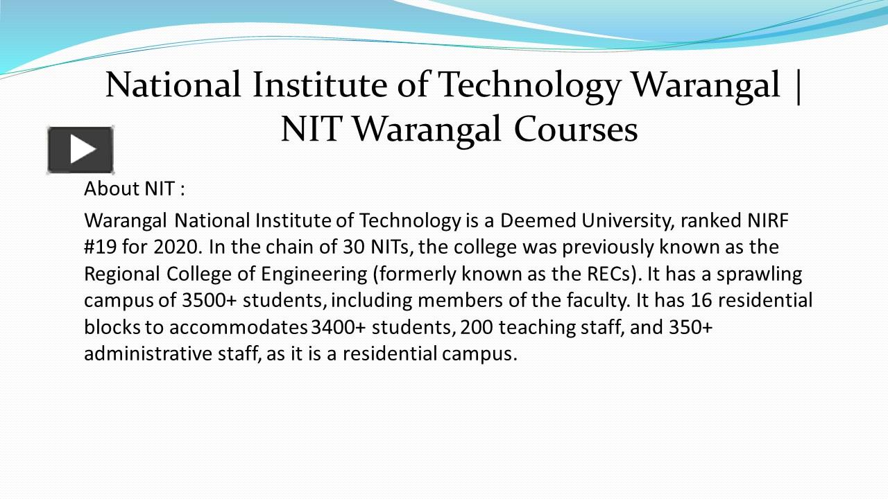 PPT National Institute of Technology Warangal NIT Warangal Courses