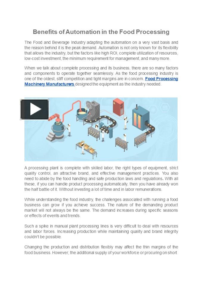 PPT Benefits of Automation in the Food Processing PowerPoint presentation free to download