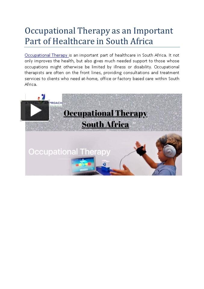 PPT Occupational Therapy as an Important Part of Healthcare in South