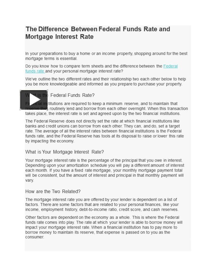 PPT The Difference Between Federal Funds Rate and Mortgage Interest