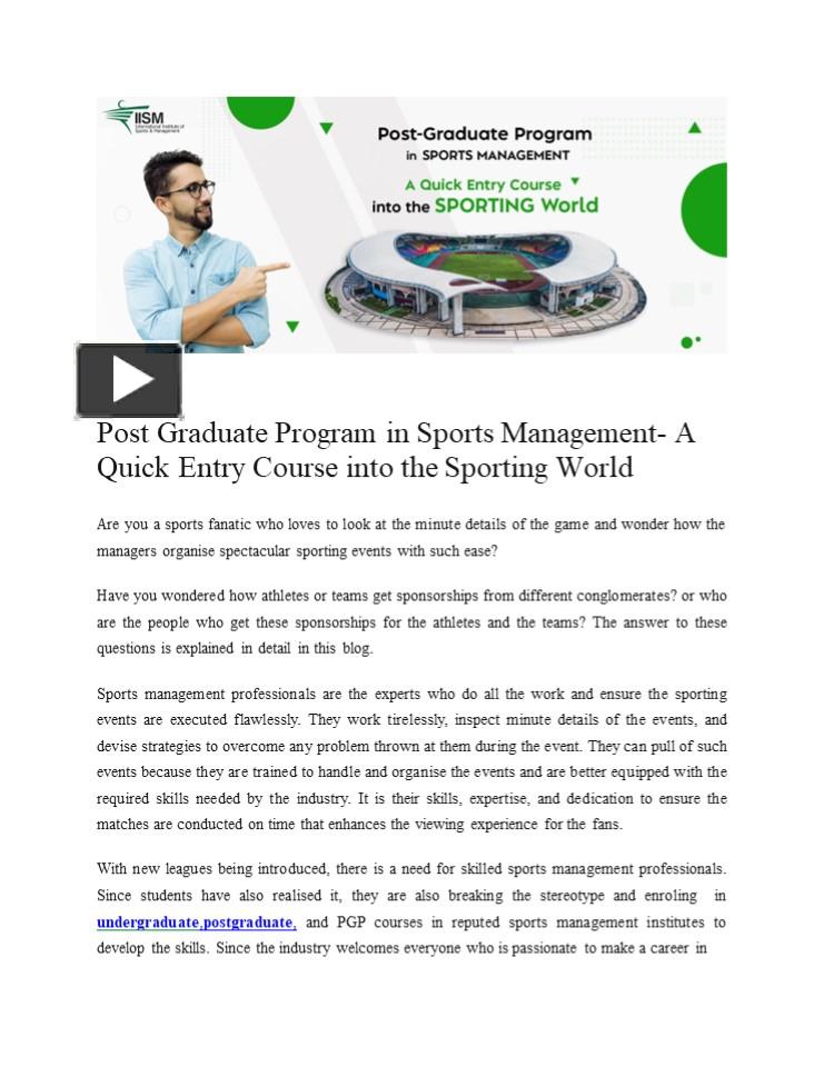 PPT Post Graduate Program in Sports Management A Quick Entry Course
