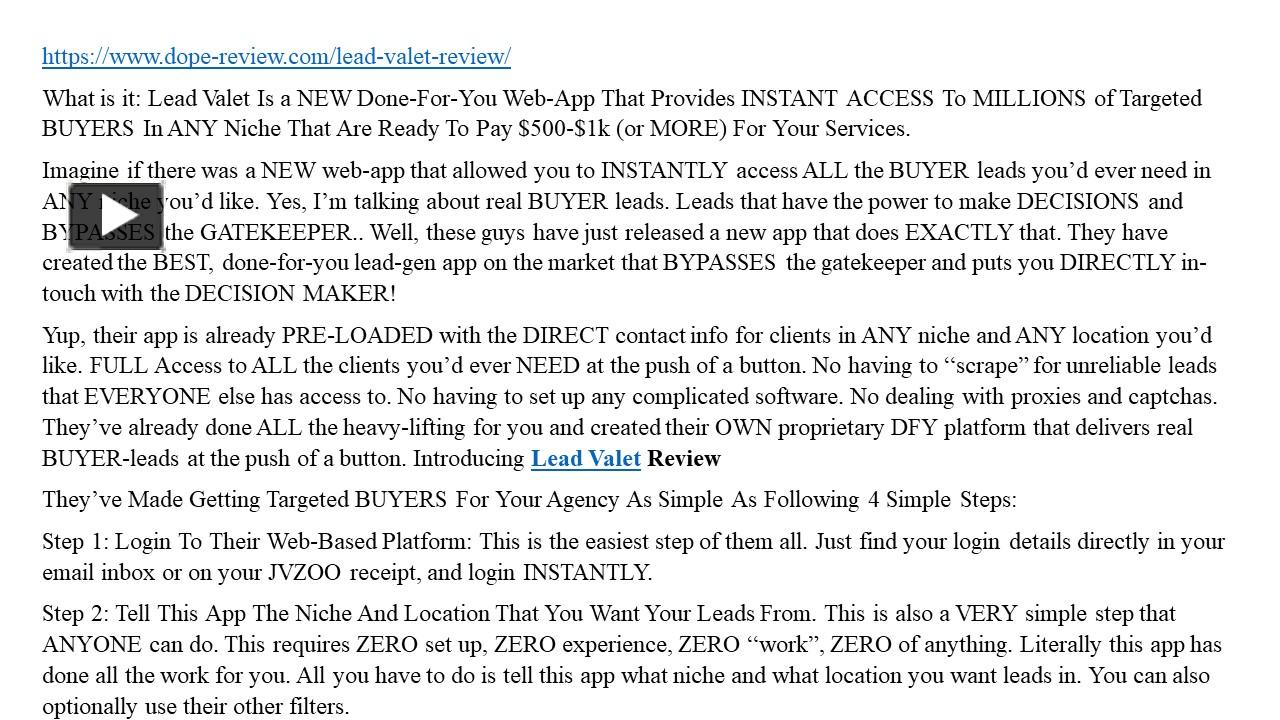 PPT Lead Valet Review PowerPoint presentation free to download id 956eb0NGY0N