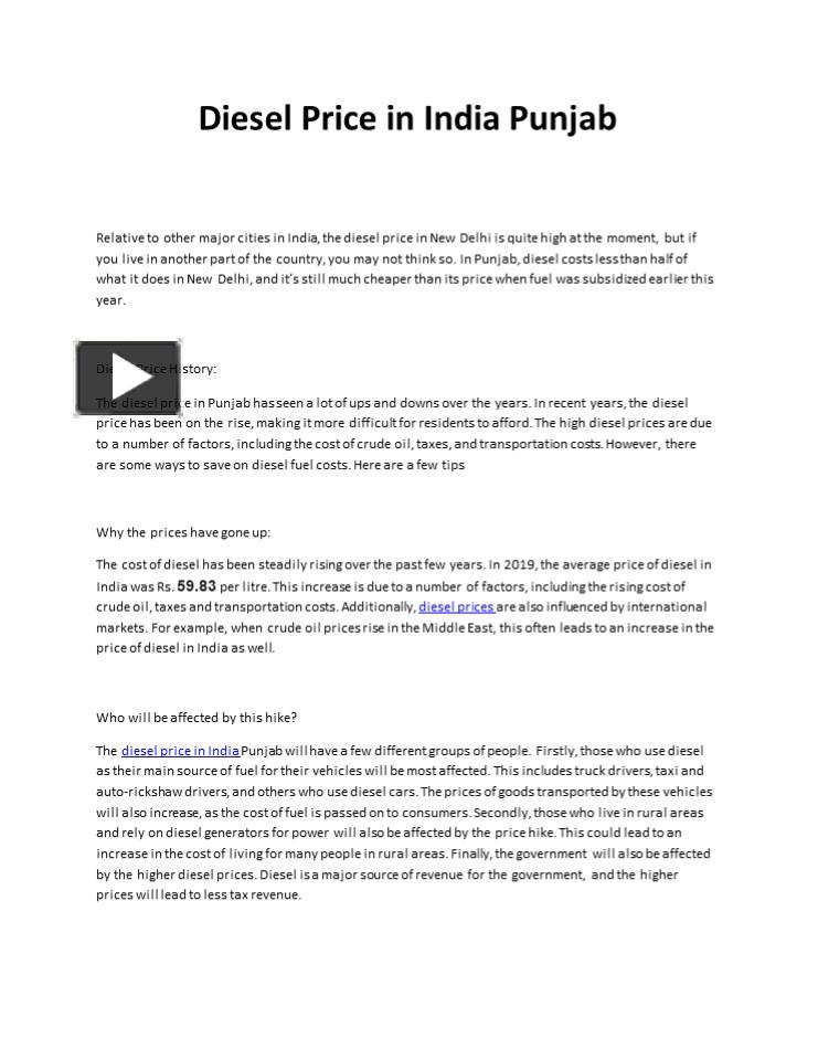 PPT Diesel Price in India Punjab PowerPoint presentation free to