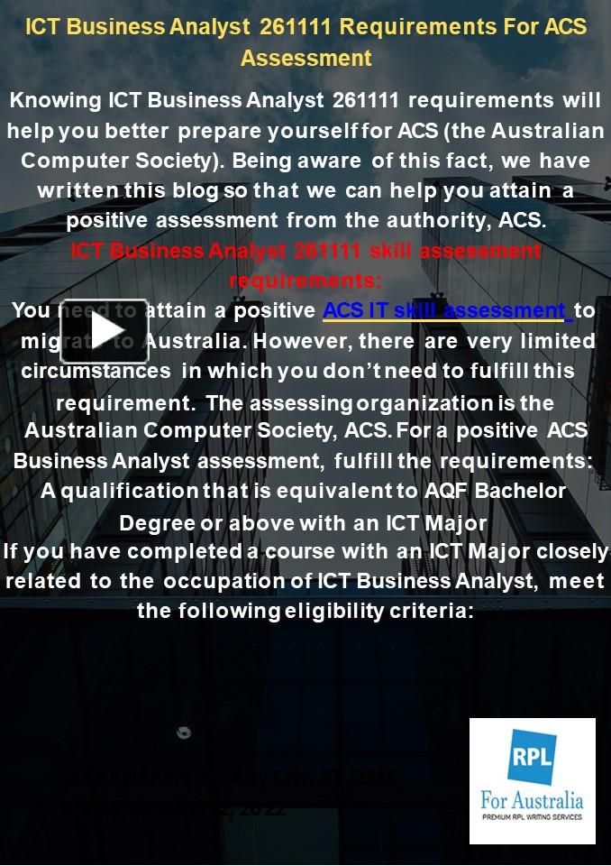 PPT ICT Business Analyst 261111 Requirements For ACS Assessment PowerPoint presentation free