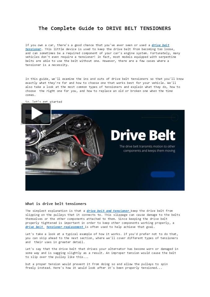 PPT The Complete Guide to DRIVE BELT TENSIONERS PowerPoint