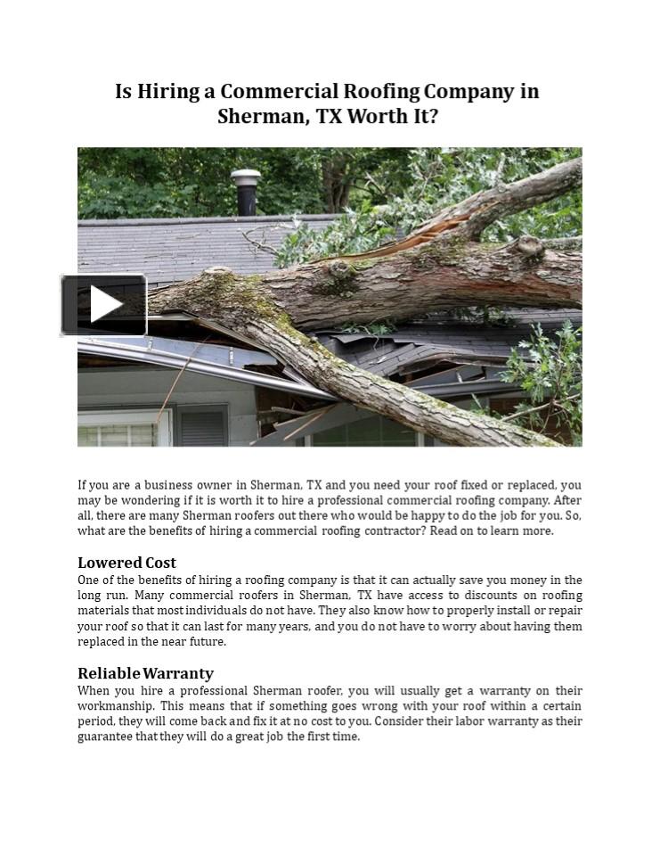 PPT Is Hiring a Commercial Roofing Company in Sherman, TX Worth It
