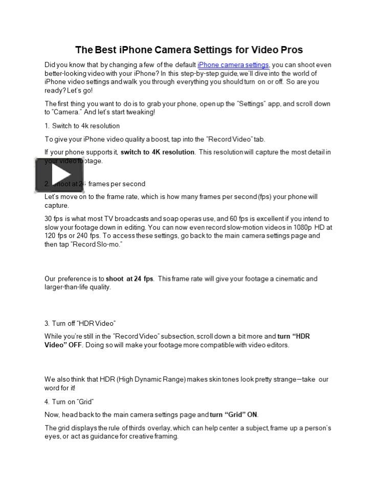 PPT The Best iPhone Camera Settings for Video Pros PowerPoint
