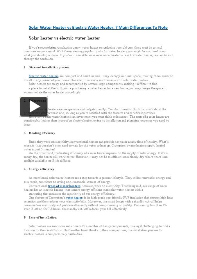 PPT Solar Water Heater vs Electric Water Heater 7 Main Differences