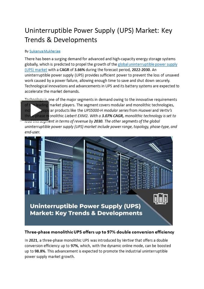 PPT Uninterruptible Power Supply (UPS) Market Key Trends