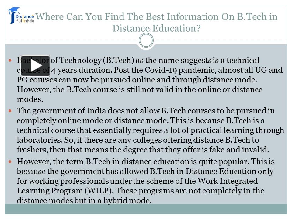PPT Where Can You Find The Best Information On B.Tech in Distance