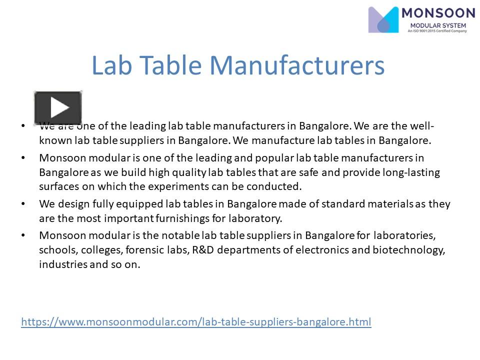 PPT Lab Table Manufacturers in BangaloreLab Table Suppliers
