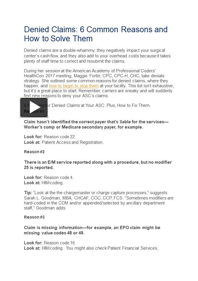 PPT Denied Claims 6 Common Reasons and How to Solve Them PowerPoint presentation free to