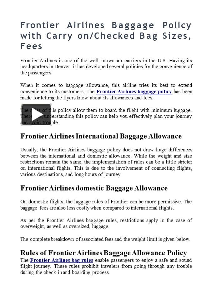 PPT Frontier Airlines Baggage Policy 18337142120 PowerPoint