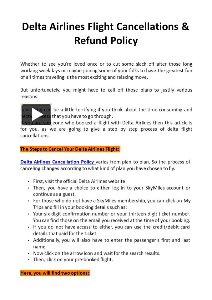 PPT Delta Airlines Flight Cancellations & Refund Policy PowerPoint