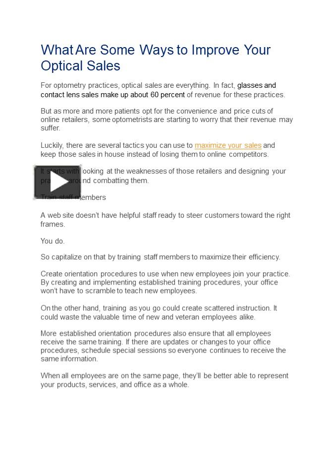 PPT What Are Some Ways to Improve Your Optical Sales? PowerPoint