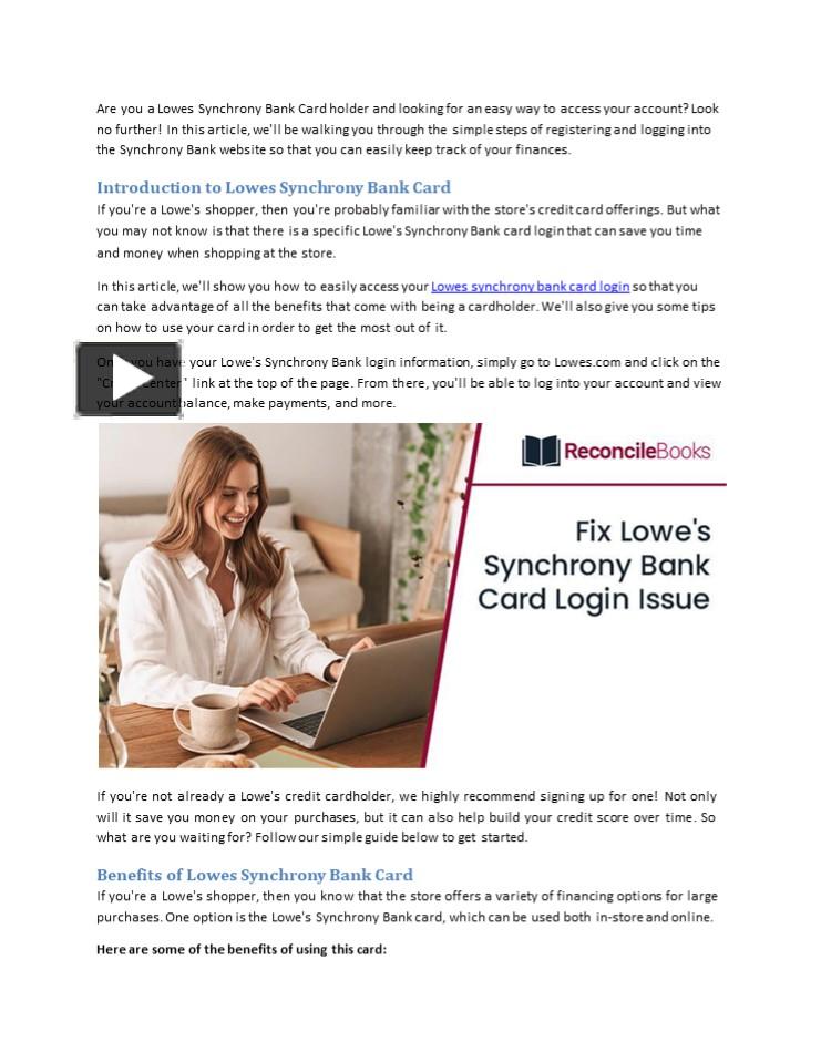 PPT How to Easily Access Your Lowes Synchrony Bank Card Login
