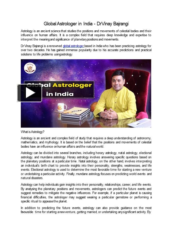 PPT Global Astrologer in India Dr Vinay Bajrangi PowerPoint