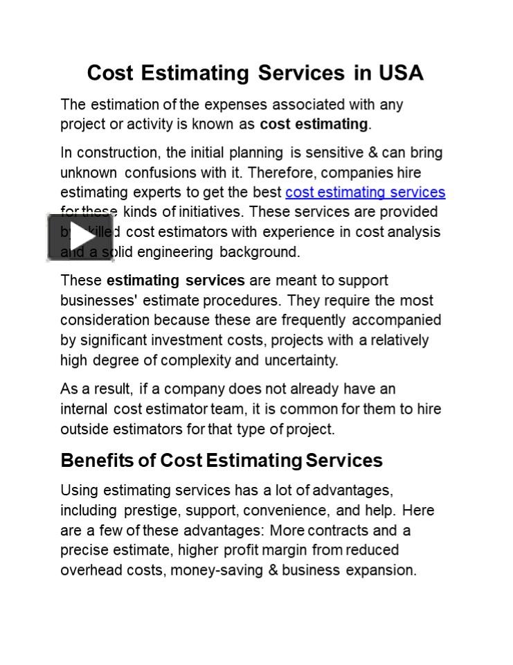 PPT Cost Estimating Services PowerPoint presentation free to