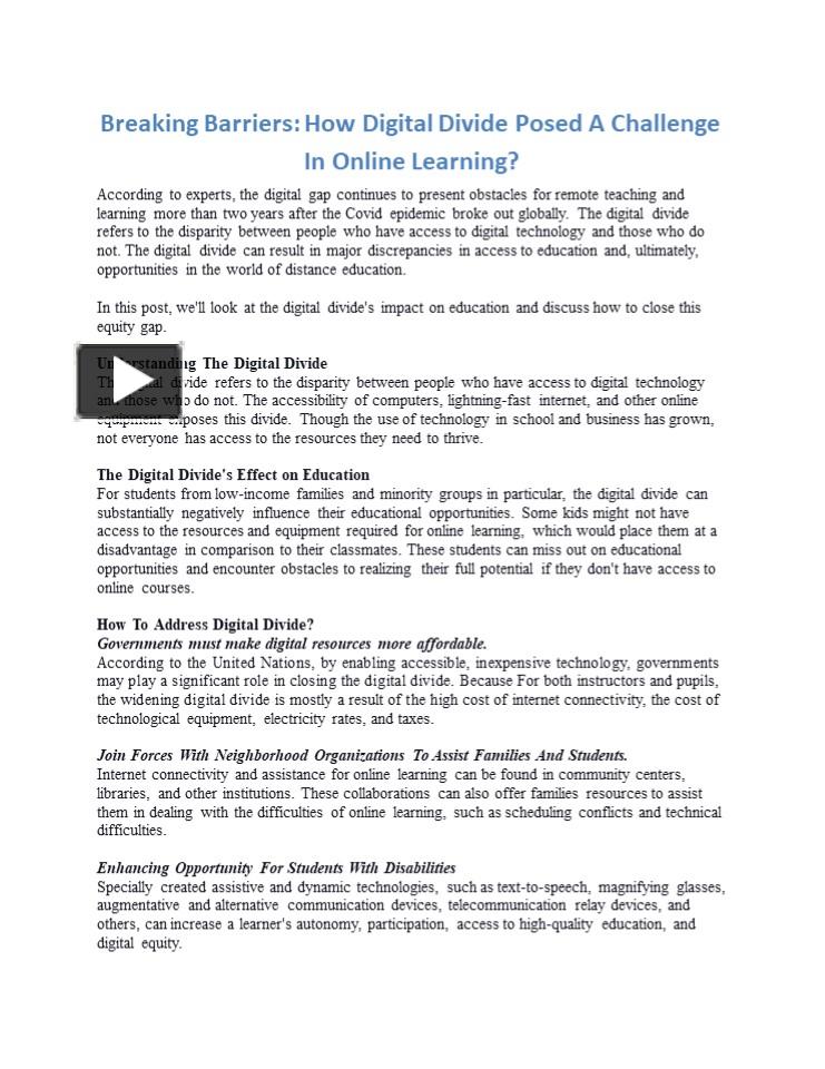 PPT Breaking Barriers How Digital Divide Posed A Challenge In Online