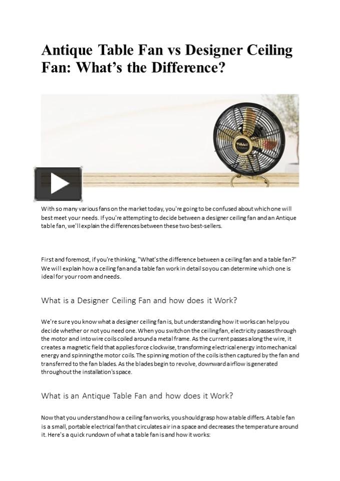 PPT Antique Table Fan vs Designer Ceiling FanWhat’s the Difference