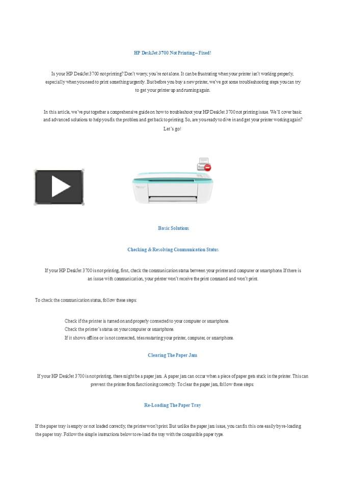 PPT HP DeskJet 3700 Not Printing Fixed! PowerPoint presentation