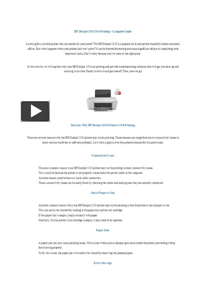 PPT HP Deskjet 1510 Not Printing Complete Guide PowerPoint