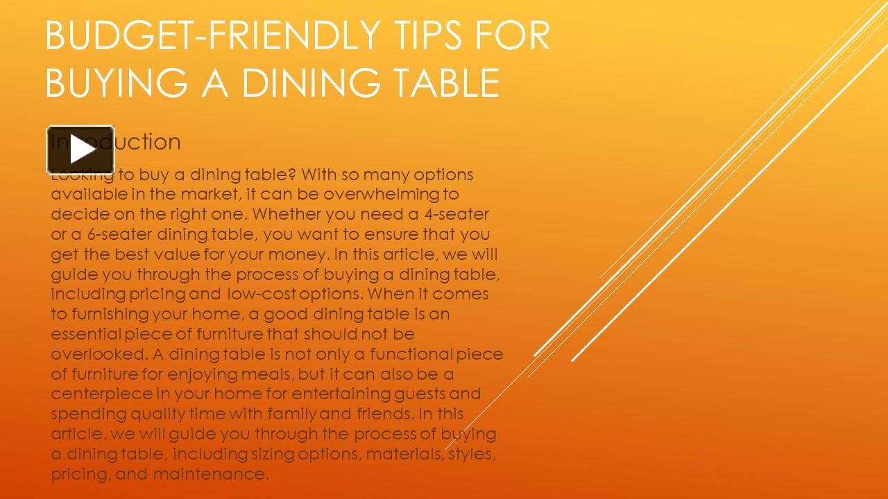 PPT BudgetFriendly Tips for Buying a Dining Table PowerPoint