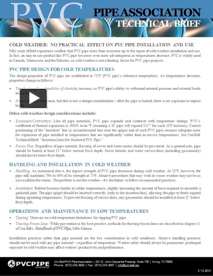 PPT COLD WEATHER NO PRACTICAL EFFECT ON PVC PIPE INSTALLATION AND
