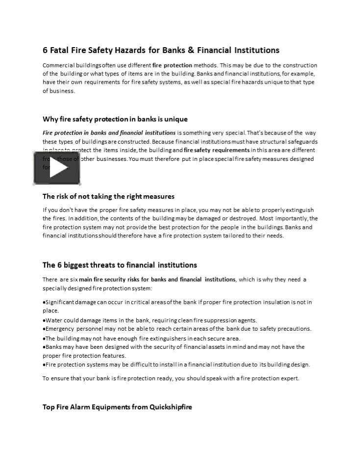 PPT 6 Fatal Fire Safety Hazards for Banks & Financial Institutions