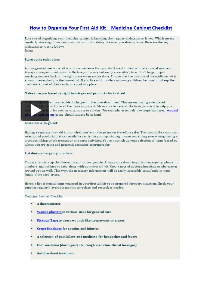 PPT – How to Organize Your First Aid Kit – Medicine Cabinet Checklist ...