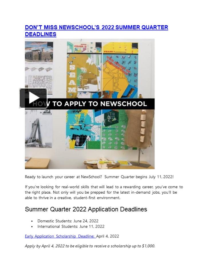 PPT DON’T MISS NEWSCHOOL’S 2022 SUMMER QUARTER DEADLINES PowerPoint