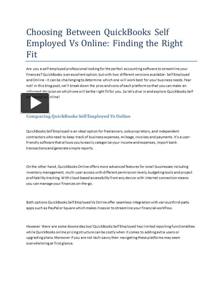 PPT Choosing Between QuickBooks Self Employed Vs Online Finding the