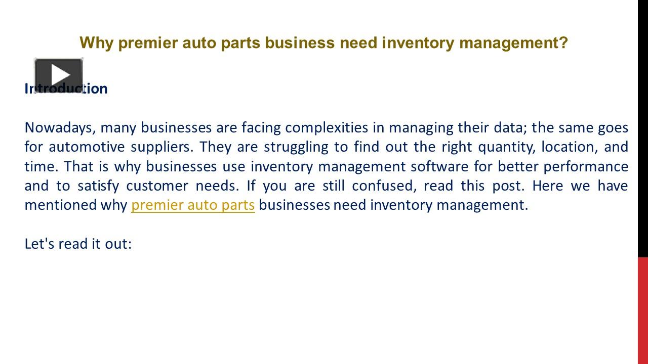 PPT Why premier auto parts business need inventory management