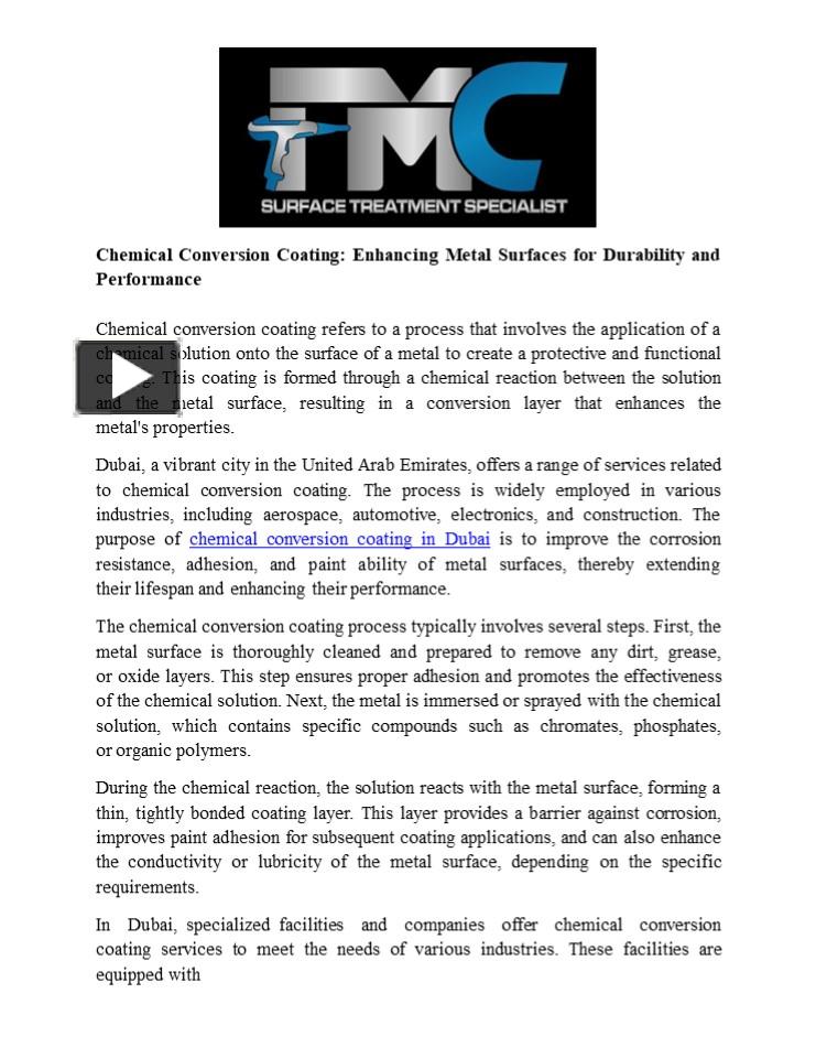 PPT Chemical Conversion Coating Enhancing Metal Surfaces for