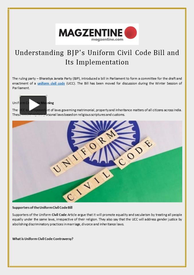 PPT Understanding BJP’s Uniform Civil Code Bill and Its