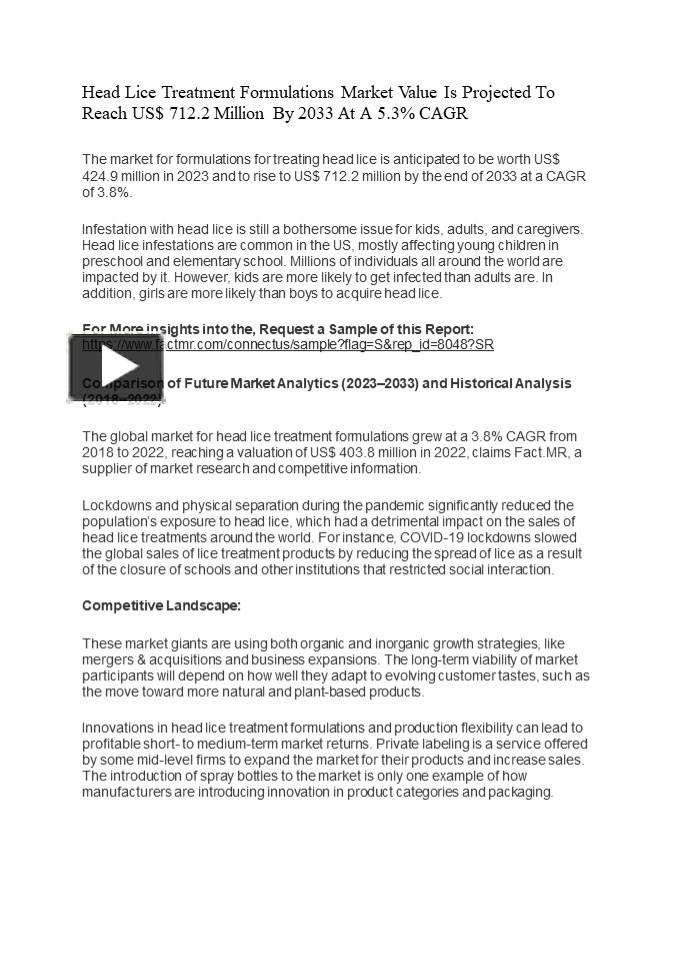 PPT Head Lice Treatment Formulations Market PowerPoint presentation