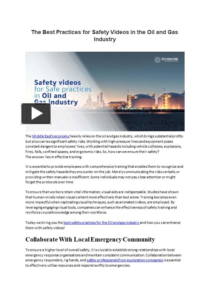 PPT The Best Practices for Safety Videos in the Oil and Gas Industry