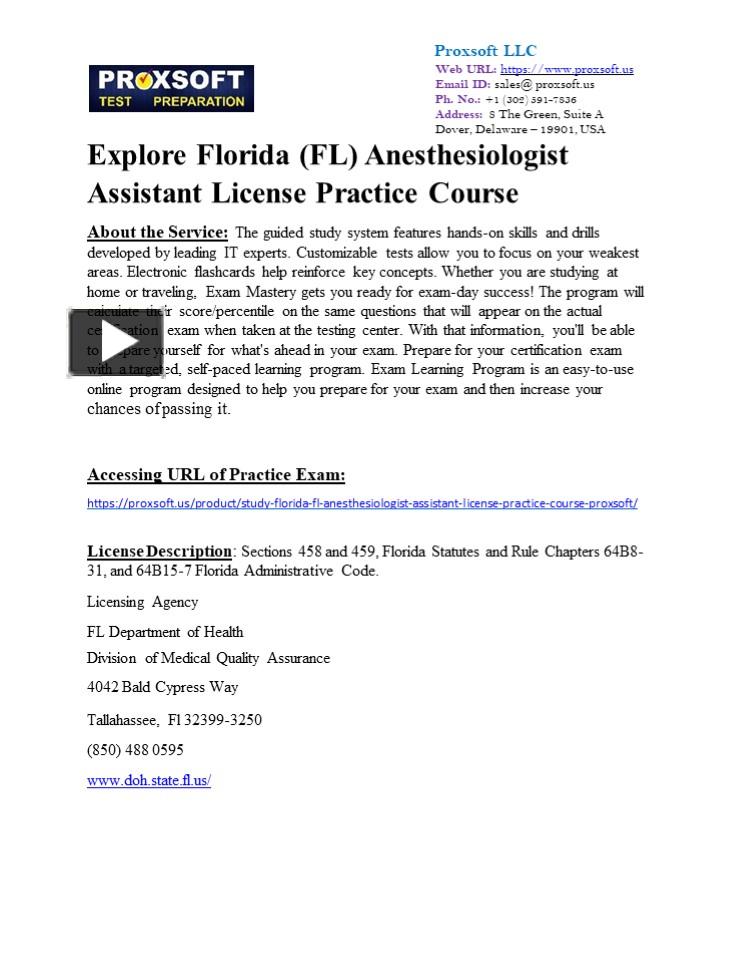 PPT Explore Florida (FL) Anesthesiologist Assistant License Practice