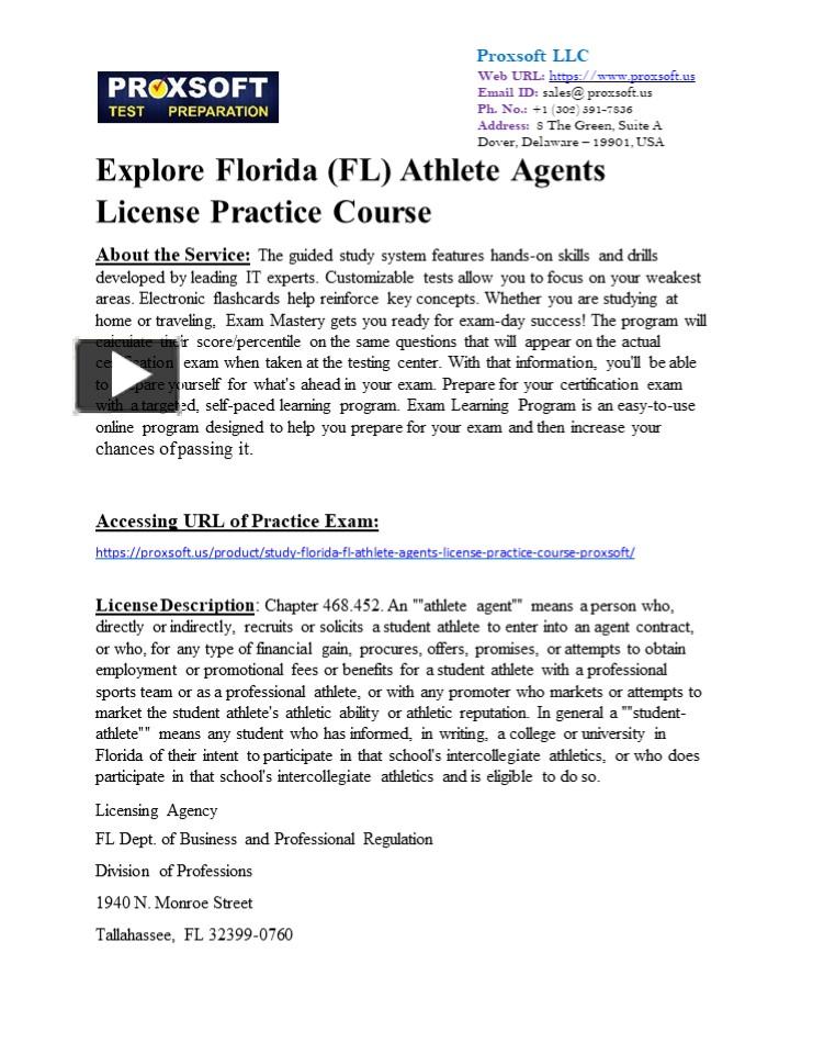 PPT Explore Florida (FL) Athlete Agents License Practice Course