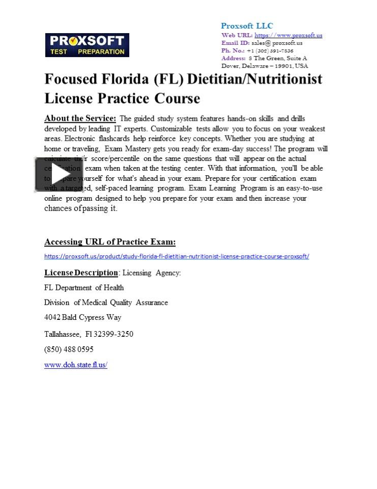 PPT Focused Florida (FL) Dietitian/Nutritionist License Practice